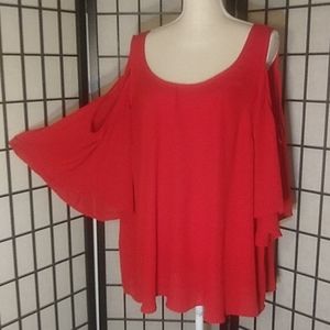 Torrid Red Cold-Shoulder Flutter Sleeve Top